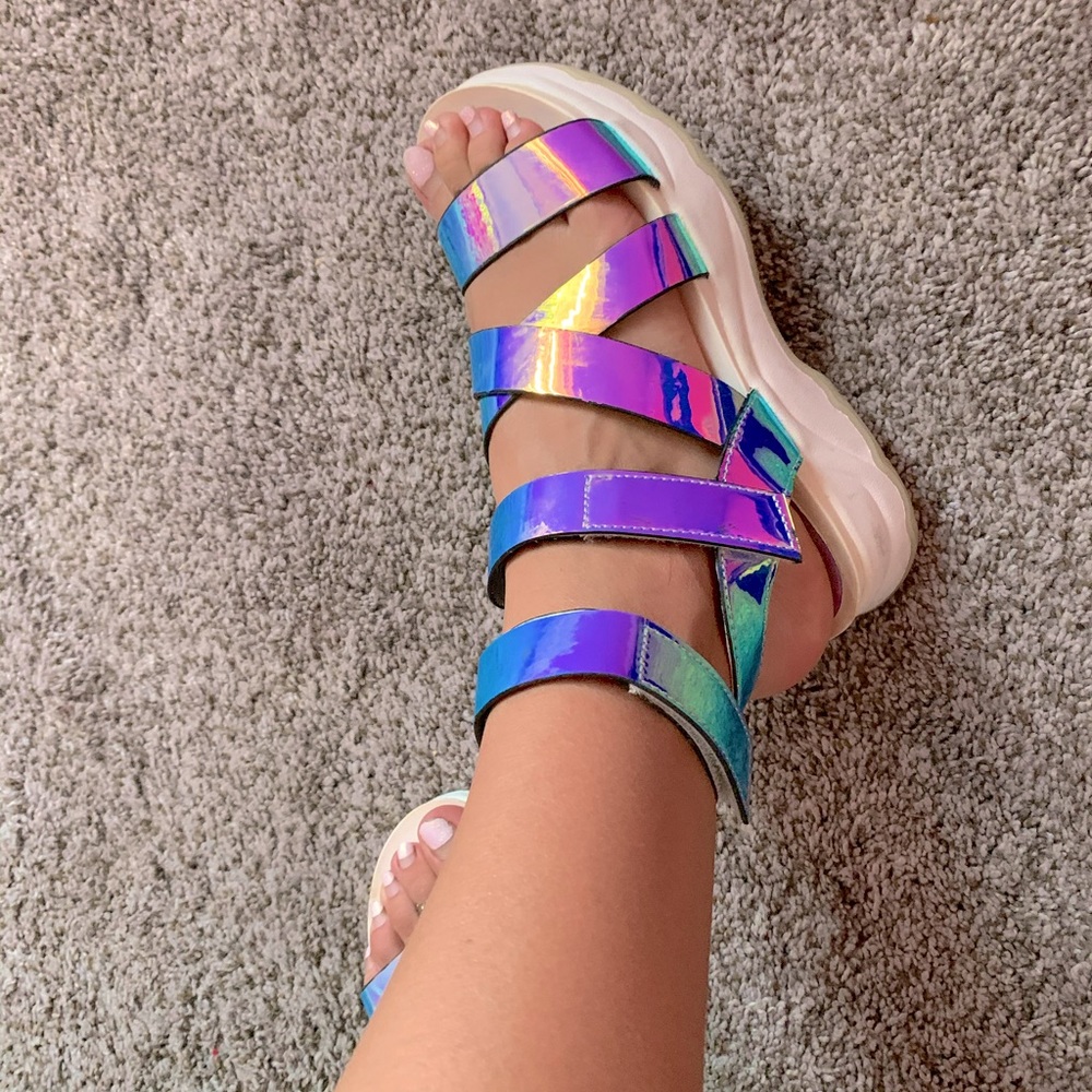 Holographic Platform Strappy Sandals